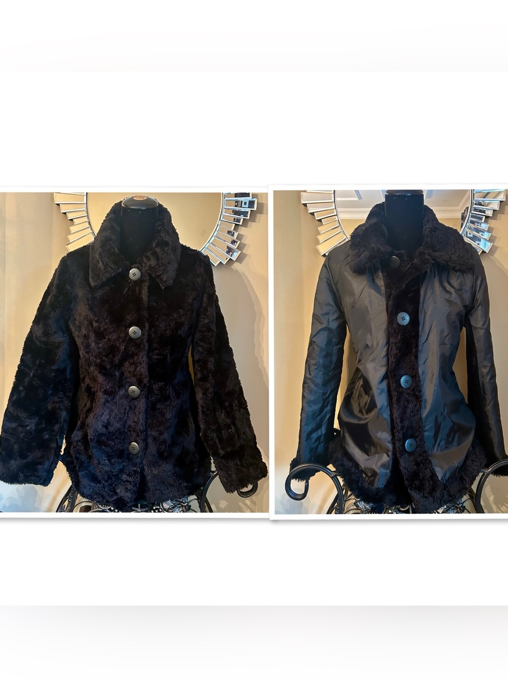 Reversible Vintage Black Teddy Jacket with Button Front